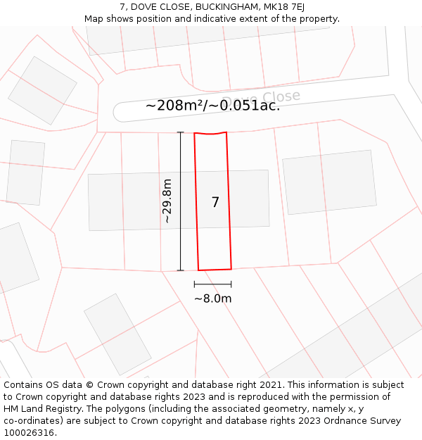 7, DOVE CLOSE, BUCKINGHAM, MK18 7EJ: Plot and title map