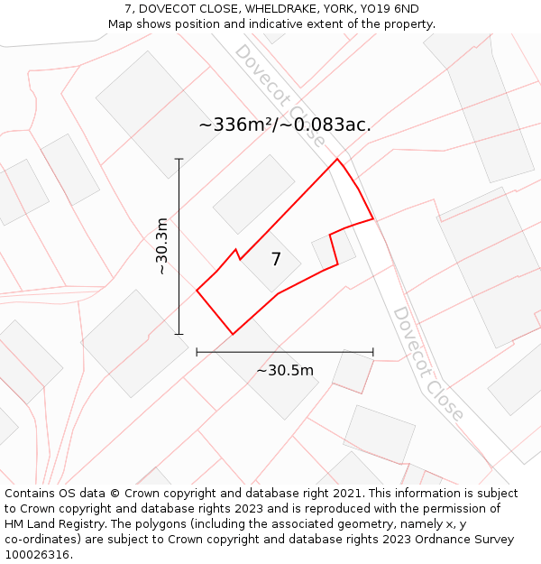 7, DOVECOT CLOSE, WHELDRAKE, YORK, YO19 6ND: Plot and title map