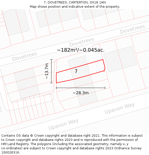 7, DOVETREES, CARTERTON, OX18 1AN: Plot and title map