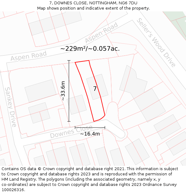 7, DOWNES CLOSE, NOTTINGHAM, NG6 7DU: Plot and title map