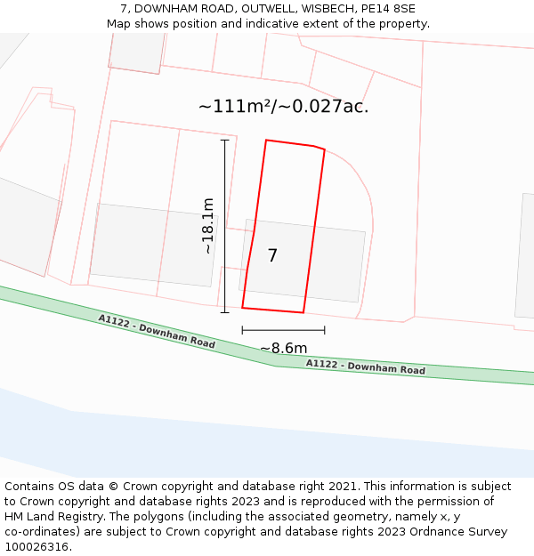 7, DOWNHAM ROAD, OUTWELL, WISBECH, PE14 8SE: Plot and title map