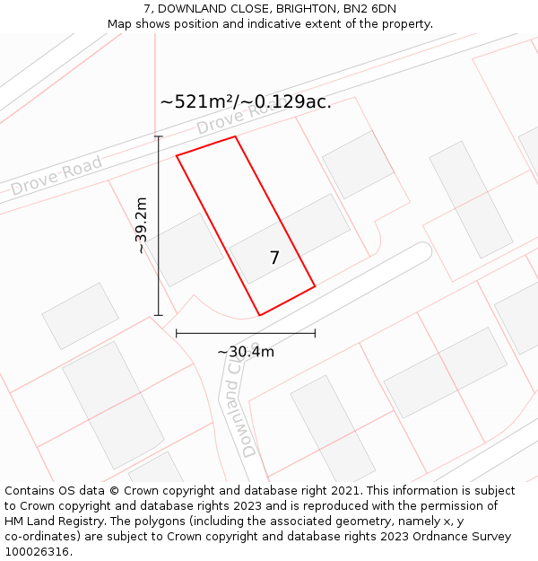 7, DOWNLAND CLOSE, BRIGHTON, BN2 6DN: Plot and title map