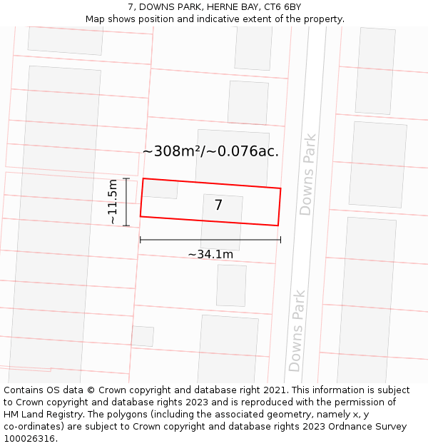 7, DOWNS PARK, HERNE BAY, CT6 6BY: Plot and title map