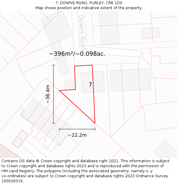 7, DOWNS ROAD, PURLEY, CR8 1DS: Plot and title map