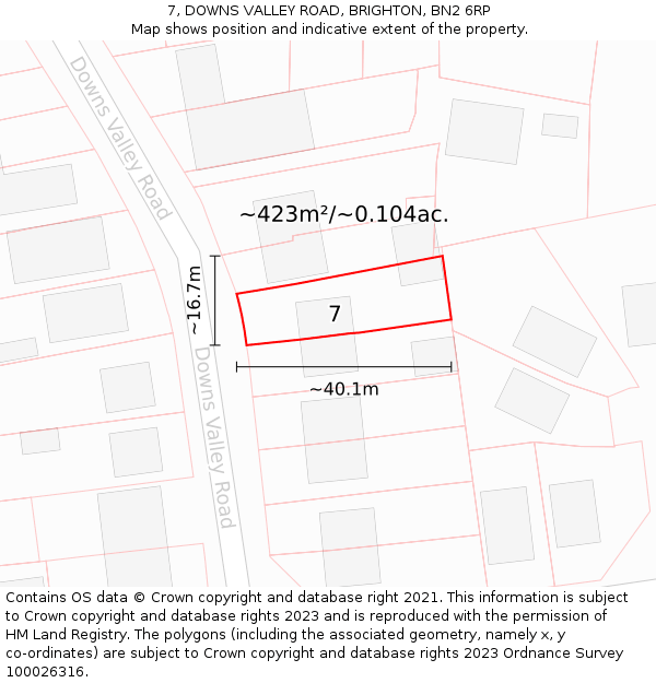 7, DOWNS VALLEY ROAD, BRIGHTON, BN2 6RP: Plot and title map