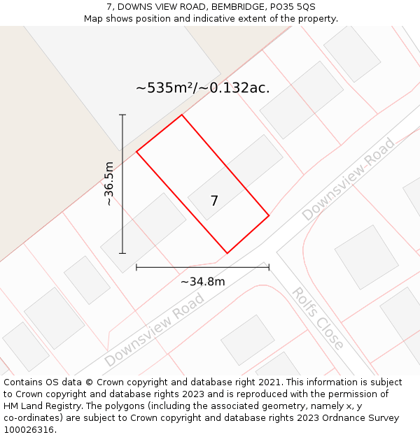 7, DOWNS VIEW ROAD, BEMBRIDGE, PO35 5QS: Plot and title map