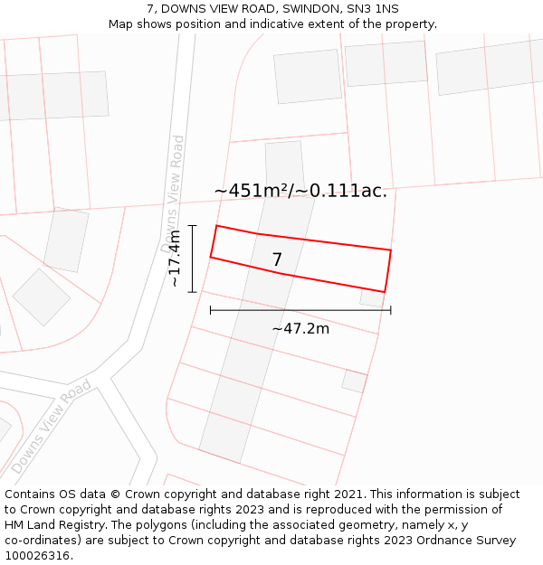 7, DOWNS VIEW ROAD, SWINDON, SN3 1NS: Plot and title map