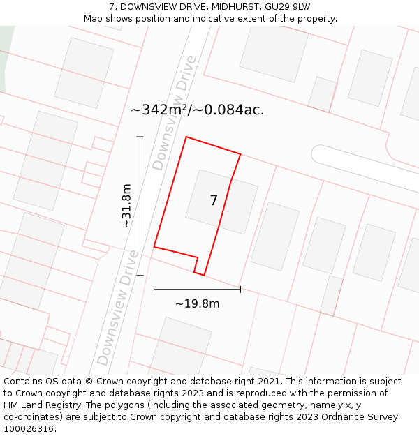 7, DOWNSVIEW DRIVE, MIDHURST, GU29 9LW: Plot and title map