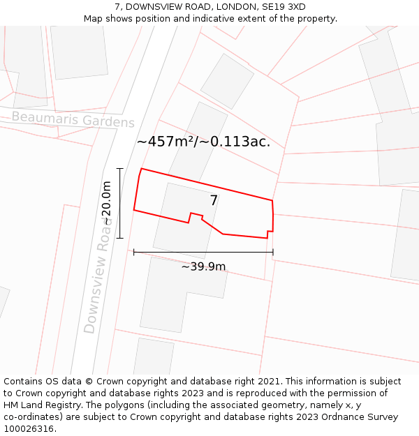 7, DOWNSVIEW ROAD, LONDON, SE19 3XD: Plot and title map