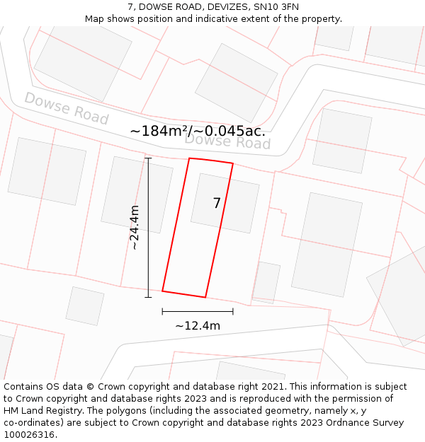 7, DOWSE ROAD, DEVIZES, SN10 3FN: Plot and title map