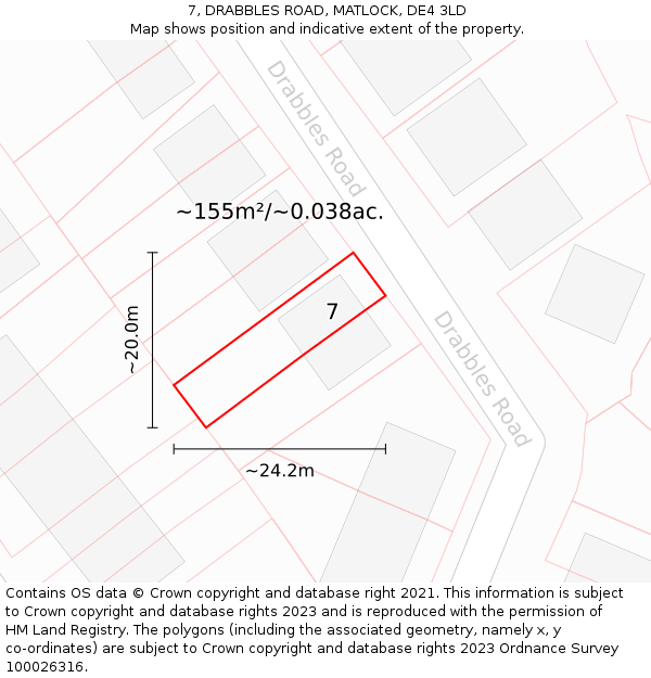 7, DRABBLES ROAD, MATLOCK, DE4 3LD: Plot and title map