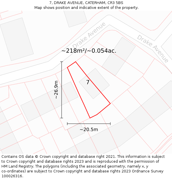 7, DRAKE AVENUE, CATERHAM, CR3 5BS: Plot and title map