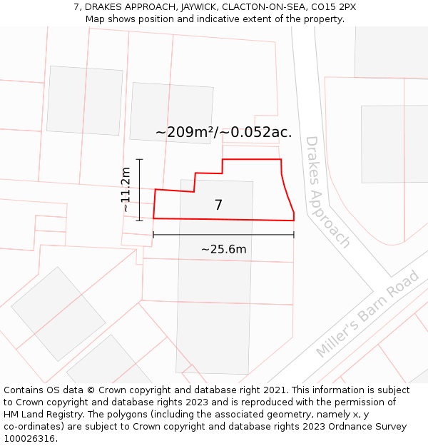 7, DRAKES APPROACH, JAYWICK, CLACTON-ON-SEA, CO15 2PX: Plot and title map