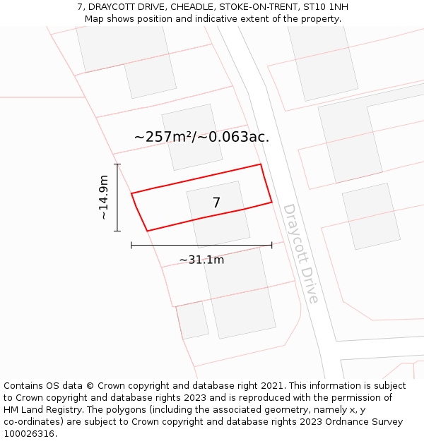 7, DRAYCOTT DRIVE, CHEADLE, STOKE-ON-TRENT, ST10 1NH: Plot and title map