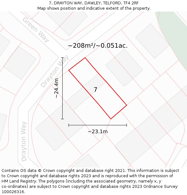 7, DRAYTON WAY, DAWLEY, TELFORD, TF4 2RF: Plot and title map