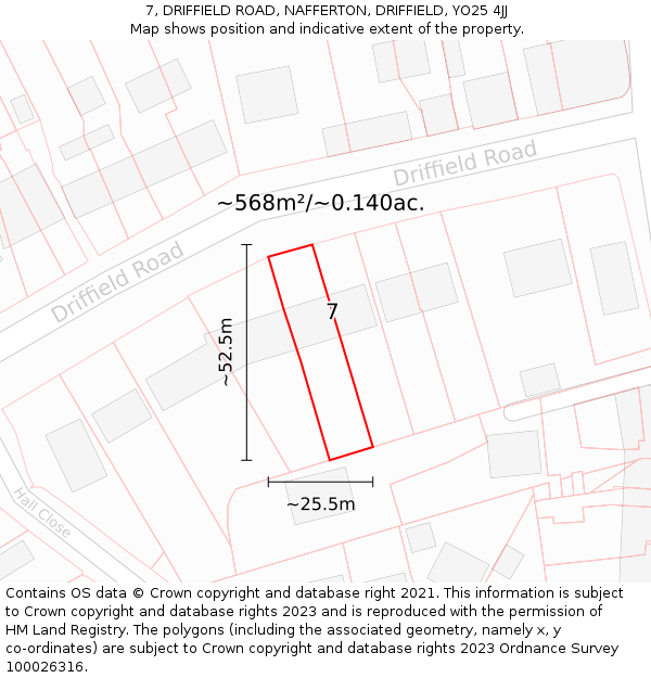 7, DRIFFIELD ROAD, NAFFERTON, DRIFFIELD, YO25 4JJ: Plot and title map