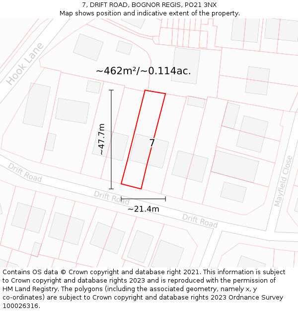 7, DRIFT ROAD, BOGNOR REGIS, PO21 3NX: Plot and title map
