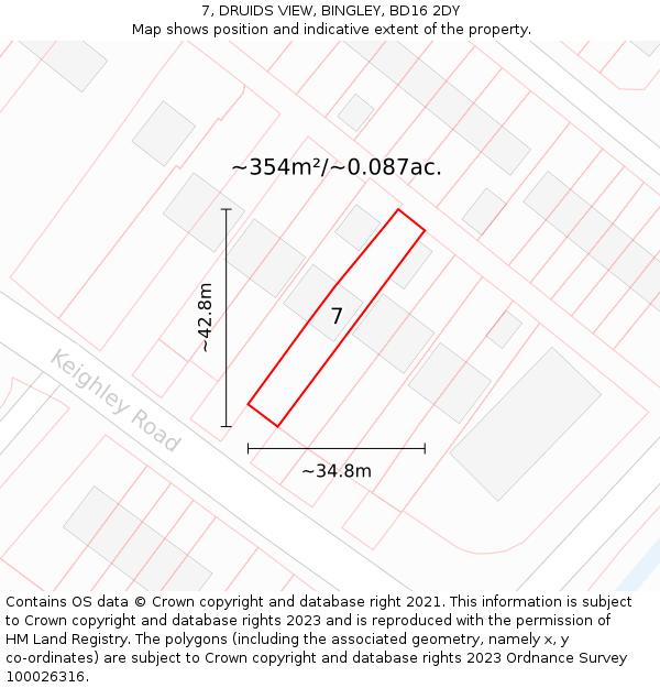 7, DRUIDS VIEW, BINGLEY, BD16 2DY: Plot and title map