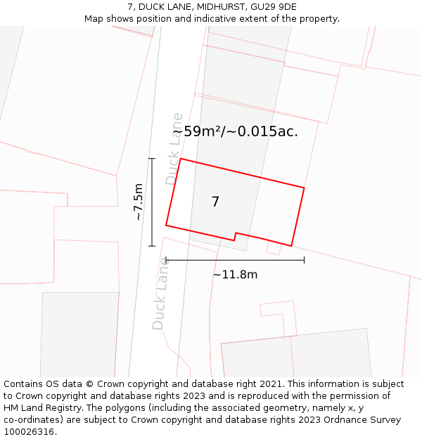 7, DUCK LANE, MIDHURST, GU29 9DE: Plot and title map