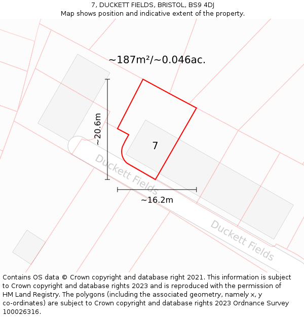 7, DUCKETT FIELDS, BRISTOL, BS9 4DJ: Plot and title map