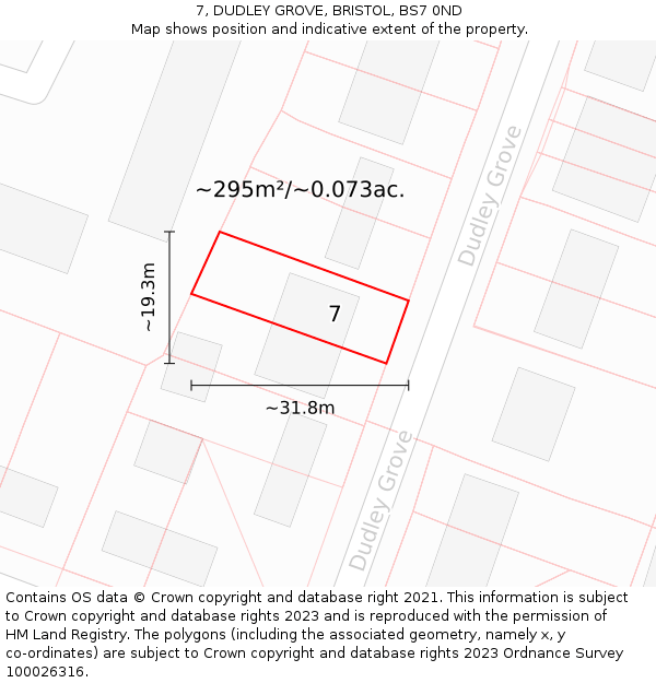 7, DUDLEY GROVE, BRISTOL, BS7 0ND: Plot and title map