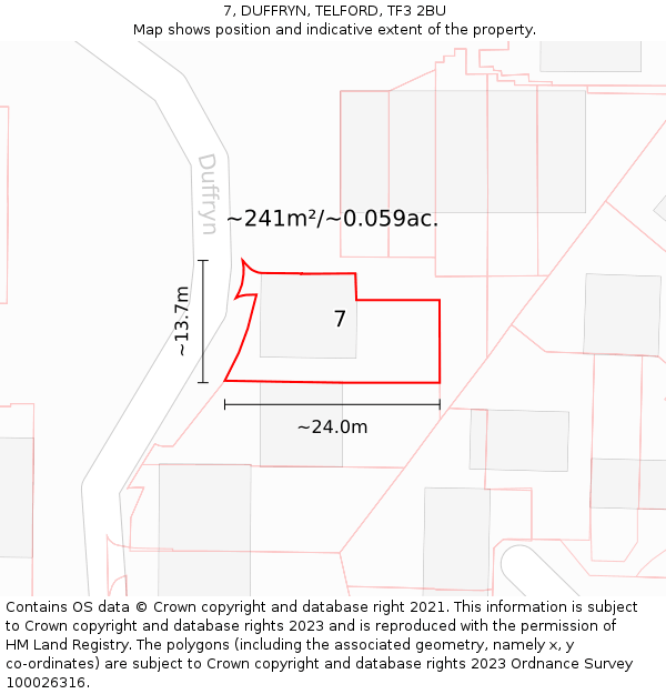 7, DUFFRYN, TELFORD, TF3 2BU: Plot and title map