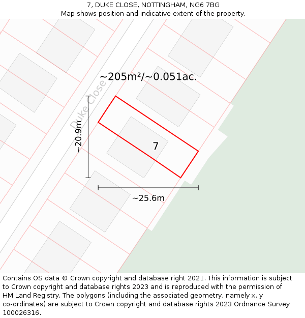 7, DUKE CLOSE, NOTTINGHAM, NG6 7BG: Plot and title map