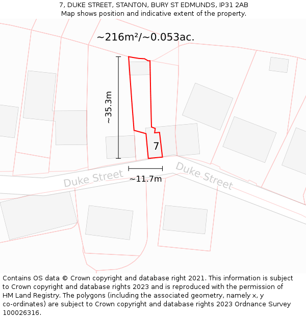 7, DUKE STREET, STANTON, BURY ST EDMUNDS, IP31 2AB: Plot and title map
