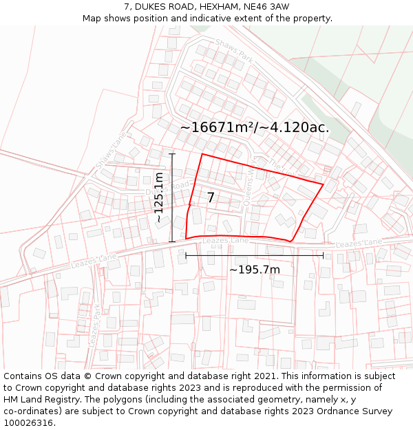 7, DUKES ROAD, HEXHAM, NE46 3AW: Plot and title map