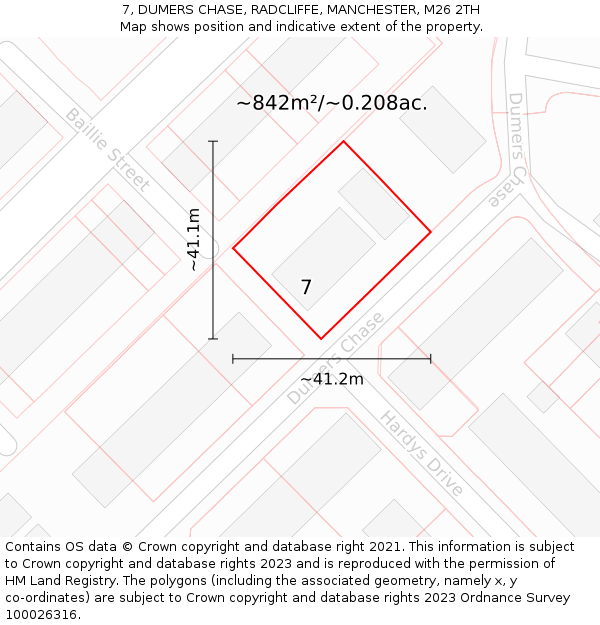 7, DUMERS CHASE, RADCLIFFE, MANCHESTER, M26 2TH: Plot and title map