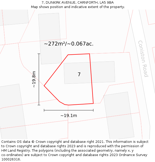 7, DUNKIRK AVENUE, CARNFORTH, LA5 9BA: Plot and title map
