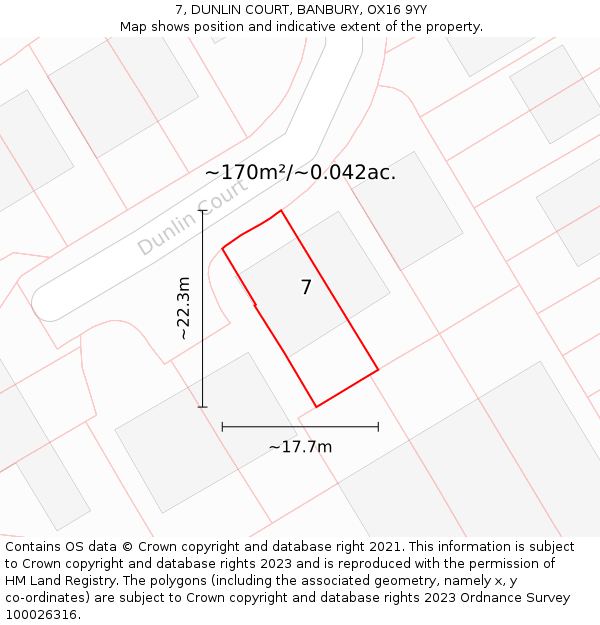 7, DUNLIN COURT, BANBURY, OX16 9YY: Plot and title map