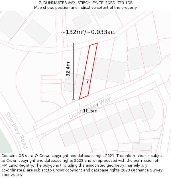 7, DUNMASTER WAY, STIRCHLEY, TELFORD, TF3 1DR: Plot and title map