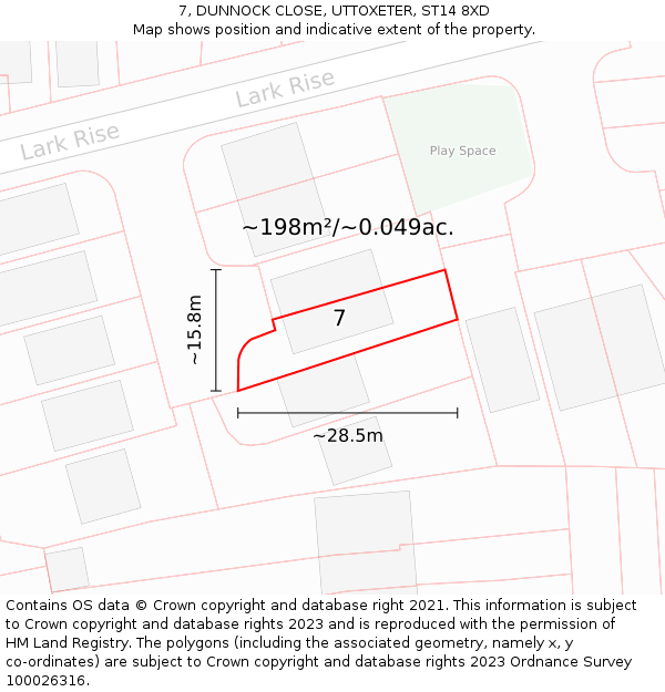 7, DUNNOCK CLOSE, UTTOXETER, ST14 8XD: Plot and title map