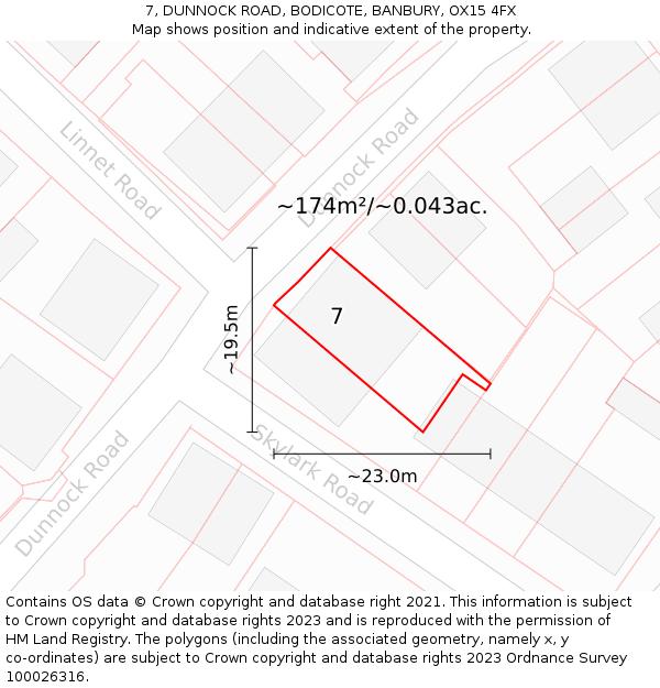 7, DUNNOCK ROAD, BODICOTE, BANBURY, OX15 4FX: Plot and title map