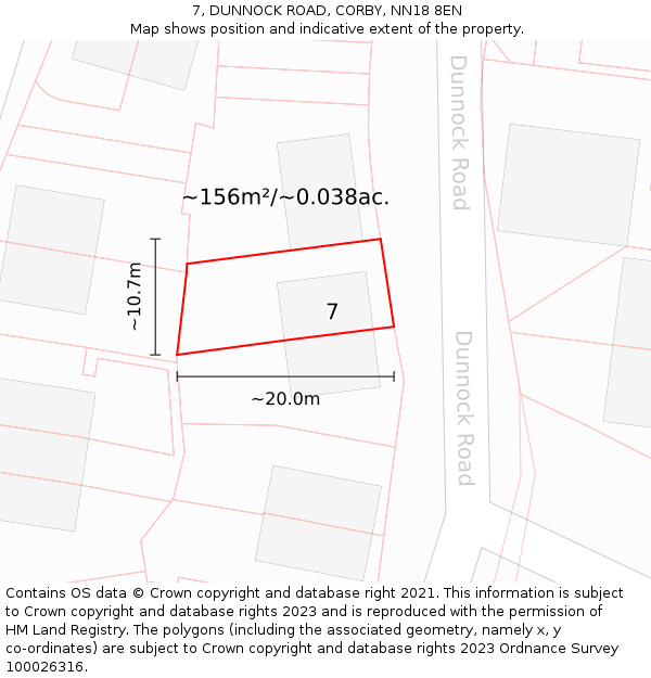 7, DUNNOCK ROAD, CORBY, NN18 8EN: Plot and title map
