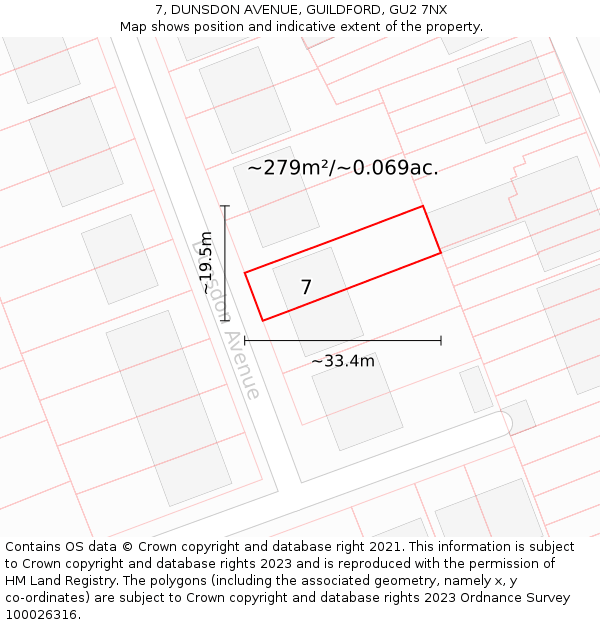 7, DUNSDON AVENUE, GUILDFORD, GU2 7NX: Plot and title map