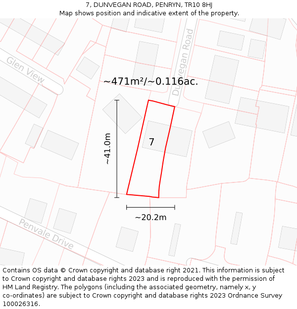 7, DUNVEGAN ROAD, PENRYN, TR10 8HJ: Plot and title map