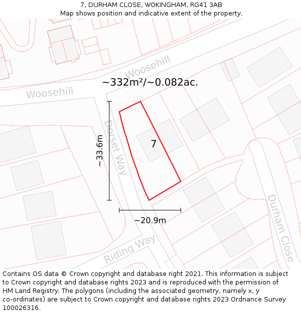 7, DURHAM CLOSE, WOKINGHAM, RG41 3AB: Plot and title map