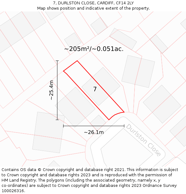 7, DURLSTON CLOSE, CARDIFF, CF14 2LY: Plot and title map