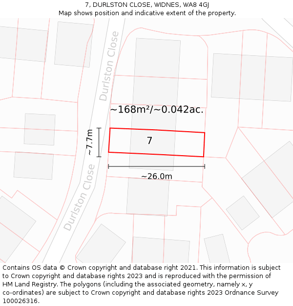 7, DURLSTON CLOSE, WIDNES, WA8 4GJ: Plot and title map