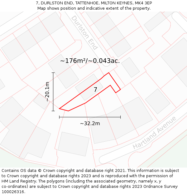 7, DURLSTON END, TATTENHOE, MILTON KEYNES, MK4 3EP: Plot and title map