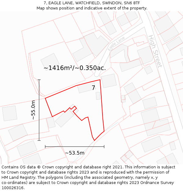 7, EAGLE LANE, WATCHFIELD, SWINDON, SN6 8TF: Plot and title map
