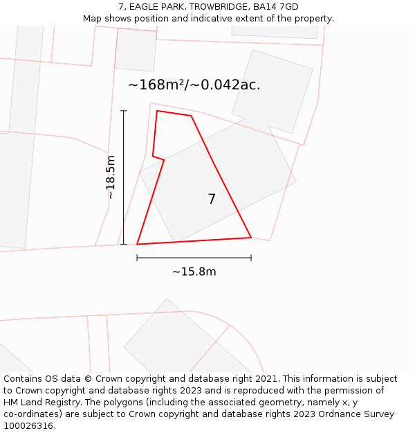 7, EAGLE PARK, TROWBRIDGE, BA14 7GD: Plot and title map