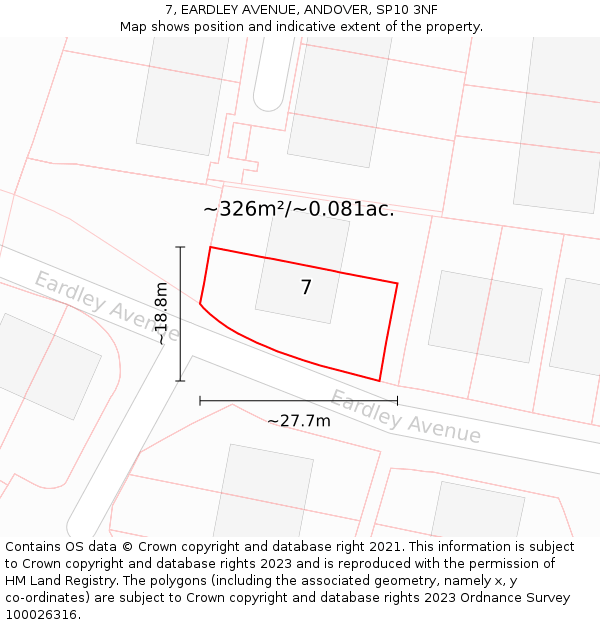 7, EARDLEY AVENUE, ANDOVER, SP10 3NF: Plot and title map