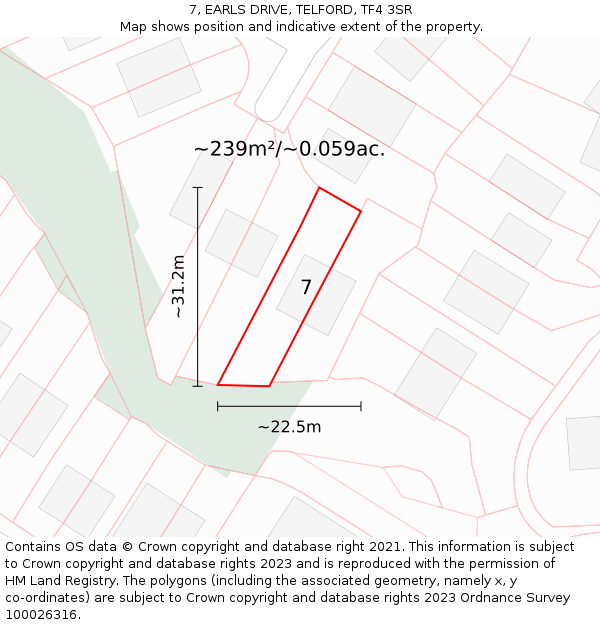7, EARLS DRIVE, TELFORD, TF4 3SR: Plot and title map