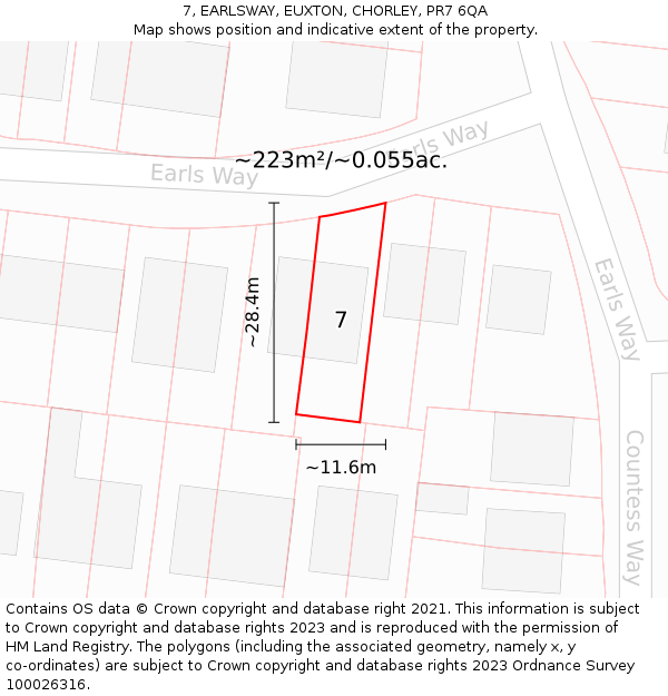 7, EARLSWAY, EUXTON, CHORLEY, PR7 6QA: Plot and title map