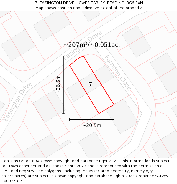 7, EASINGTON DRIVE, LOWER EARLEY, READING, RG6 3XN: Plot and title map