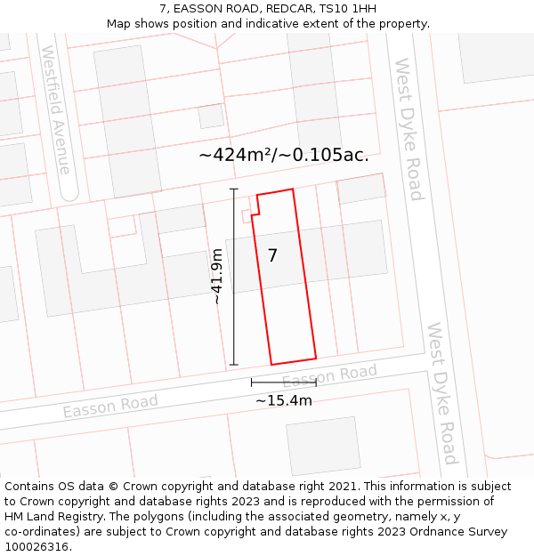 7, EASSON ROAD, REDCAR, TS10 1HH: Plot and title map