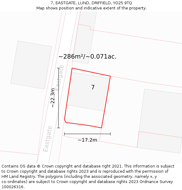 7, EASTGATE, LUND, DRIFFIELD, YO25 9TQ: Plot and title map